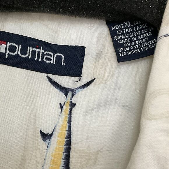 Vintage Puritan Button Down Short Sleeve Fish Camp Shirt Mens XL All Over Print - Picture 3 of 6